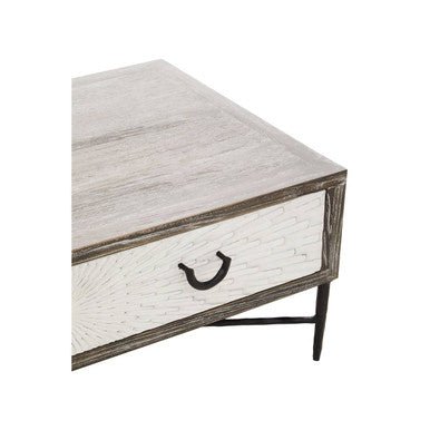 Dark Mud Grey Recycled Elm Wood Coffee Table with Two Storage Drawers and Metal Frame, Milan - Joe’s Haven