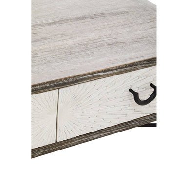 Dark Mud Grey Recycled Elm Wood Coffee Table with Two Storage Drawers and Metal Frame, Milan - Joe’s Haven