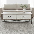 Dark Mud Grey Recycled Elm Wood Coffee Table with Two Storage Drawers and Metal Frame, Milan - Joe’s Haven
