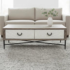 Dark Mud Grey Recycled Elm Wood Coffee Table with Two Storage Drawers and Metal Frame, Milan - Joe’s Haven