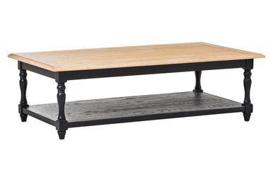 Antique Oak Top Coffee Table with Grey Birchwood Legs and Storage Undershelf, Kensington Townhouse - Joe’s Haven