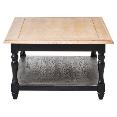 Antique Oak Top Coffee Table with Grey Birchwood Legs and Storage Undershelf, Kensington Townhouse - Joe’s Haven