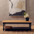Antique Oak Top Coffee Table with Grey Birchwood Legs and Storage Undershelf, Kensington Townhouse - Joe’s Haven