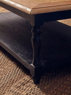 Antique Oak Top Coffee Table with Grey Birchwood Legs and Storage Undershelf, Kensington Townhouse - Joe’s Haven