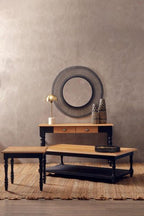 Antique Oak Top Coffee Table with Grey Birchwood Legs and Storage Undershelf, Kensington Townhouse - Joe’s Haven