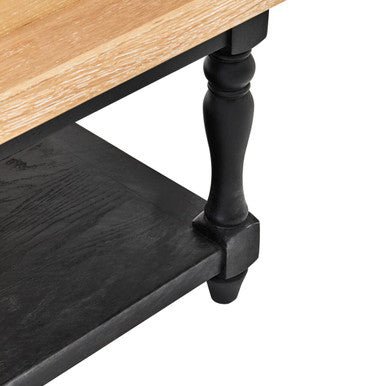Antique Oak Top Coffee Table with Grey Birchwood Legs and Storage Undershelf, Kensington Townhouse - Joe’s Haven