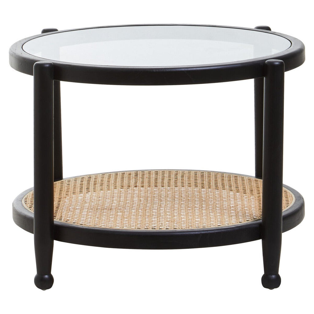 Black Wood and Rattan Frame Coffee Table with Glass Top, Cebu - Joe’s Haven