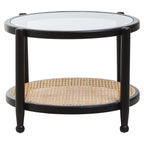 Black Wood and Rattan Frame Coffee Table with Glass Top, Cebu - Joe’s Haven