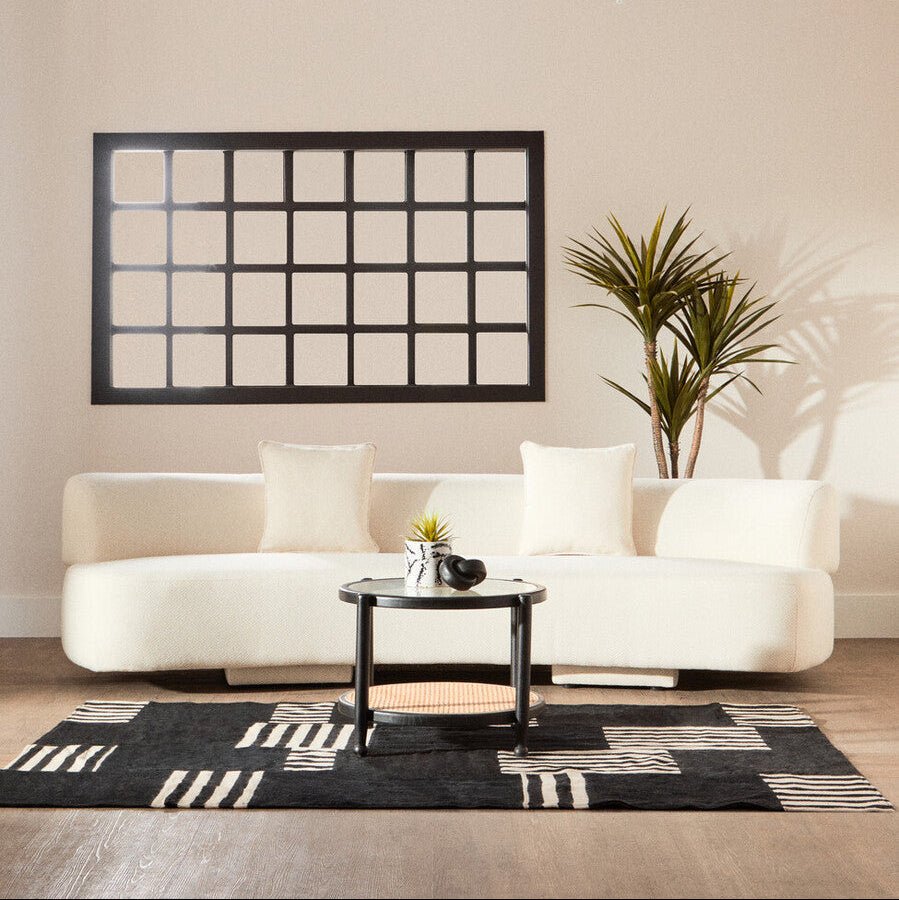Black Wood and Rattan Frame Coffee Table with Glass Top, Cebu - Joe’s Haven