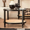 Black Wood and Rattan Frame Coffee Table with Glass Top, Cebu - Joe’s Haven
