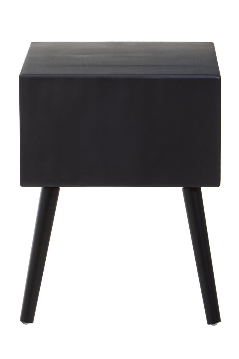 Black Elm Wood Side Table with Natural Cane Weave 1 Drawer and Angular Legs, Cebu - Joe’s Haven