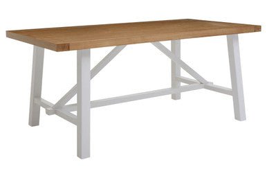 Natural Reclaimed Oak and Birch Wood Rectangular Dining Table with White Painted Base, Parkside - Joe’s Haven