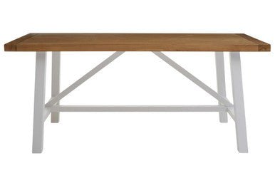 Natural Reclaimed Oak and Birch Wood Rectangular Dining Table with White Painted Base, Parkside - Joe’s Haven