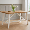 Natural Reclaimed Oak and Birch Wood Rectangular Dining Table with White Painted Base, Parkside - Joe’s Haven
