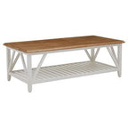 Natural Oak Top Coffee Table with Lower Shelf White Birch Wood Base, Parkside - Joe’s Haven