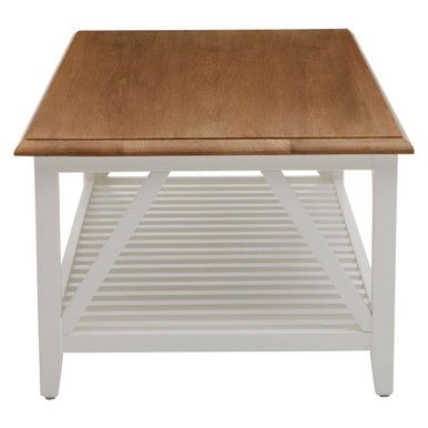 Natural Oak Top Coffee Table with Lower Shelf White Birch Wood Base, Parkside - Joe’s Haven