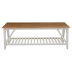 Natural Oak Top Coffee Table with Lower Shelf White Birch Wood Base, Parkside - Joe’s Haven