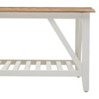 Natural Oak Top Coffee Table with Lower Shelf White Birch Wood Base, Parkside - Joe’s Haven
