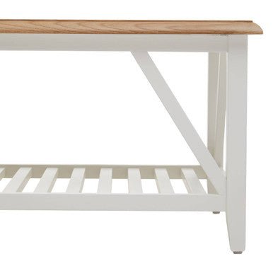 Natural Oak Top Coffee Table with Lower Shelf White Birch Wood Base, Parkside - Joe’s Haven