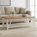 Natural Oak Top Coffee Table with Lower Shelf White Birch Wood Base, Parkside - Joe’s Haven