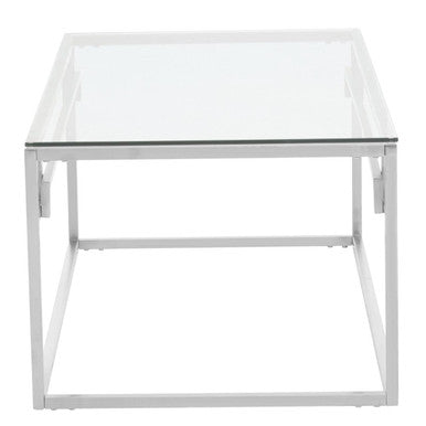 Silver Geometric Rectangular Coffee Table with Tempered Glass Top, Allure