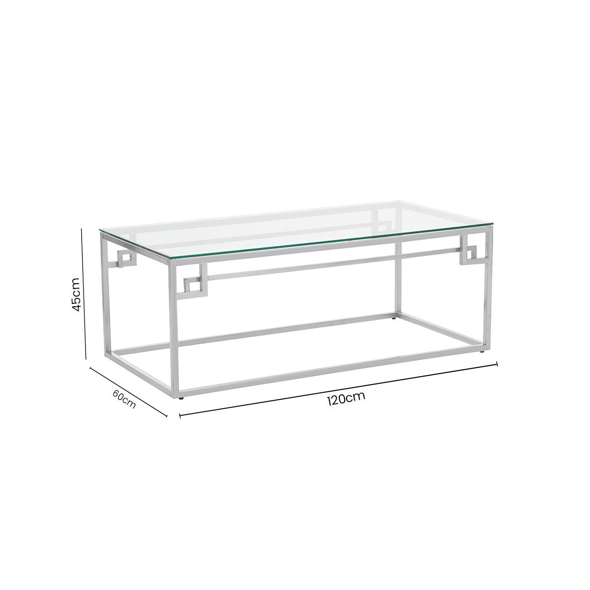 Silver Finish Tempered Glass Top Coffee Table with Stainless Steel Geometric Frame, Allure - Joe’s Haven