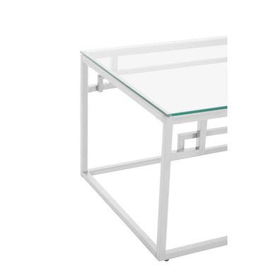 Silver Finish Tempered Glass Top Coffee Table with Stainless Steel Geometric Frame, Allure - Joe’s Haven