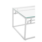 Silver Finish Tempered Glass Top Coffee Table with Stainless Steel Geometric Frame, Allure - Joe’s Haven