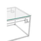 Silver Finish Tempered Glass Top Coffee Table with Stainless Steel Geometric Frame, Allure - Joe’s Haven