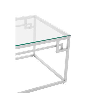 Silver Finish Tempered Glass Top Coffee Table with Stainless Steel Geometric Frame, Allure - Joe’s Haven