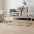 Silver Finish Tempered Glass Top Coffee Table with Stainless Steel Geometric Frame, Allure - Joe’s Haven