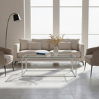 Silver Finish Tempered Glass Top Coffee Table with Stainless Steel Geometric Frame, Allure - Joe’s Haven