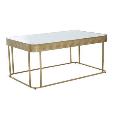 Gold Metal Coffee Table with Mirrored Top and Decorative Textured Edge, Ella - Joe’s Haven