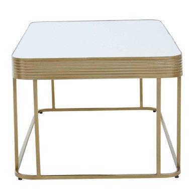 Gold Metal Coffee Table with Mirrored Top and Decorative Textured Edge, Ella - Joe’s Haven