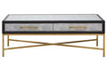 Grey Shagreen Effect Coffee Table with Two Drawers and Brushed Matte Gold Cross Leg Frame, Cadiz - Joe’s Haven