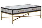 Grey Shagreen Effect Coffee Table with Two Drawers and Brushed Matte Gold Cross Leg Frame, Cadiz - Joe’s Haven