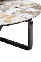 Green and Grey Marble Effect Ceramic Top 3 Tier Coffee Table with Grey Glass & Eucalyptus Veneer Shelves, Imperia - Joe’s Haven