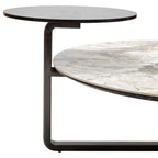 Green and Grey Marble Effect Ceramic Top 3 Tier Coffee Table with Grey Glass & Eucalyptus Veneer Shelves, Imperia - Joe’s Haven