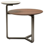 Brown Marble Effect Ceramic Top Round 2 - Tier Coffee Table with Eucalyptus Veneer Lower Shelf and Black Metal Legs, Imperia - Joe’s Haven