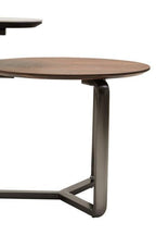 Brown Marble Effect Ceramic Top Round 2 - Tier Coffee Table with Eucalyptus Veneer Lower Shelf and Black Metal Legs, Imperia - Joe’s Haven