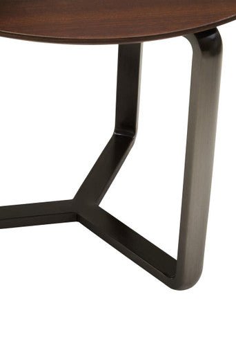 Brown Marble Effect Ceramic Top Round 2 - Tier Coffee Table with Eucalyptus Veneer Lower Shelf and Black Metal Legs, Imperia - Joe’s Haven