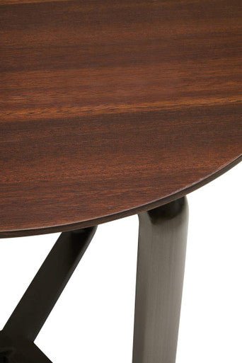 Brown Marble Effect Ceramic Top Round 2 - Tier Coffee Table with Eucalyptus Veneer Lower Shelf and Black Metal Legs, Imperia - Joe’s Haven
