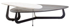 Grey and White Marble Effect Ceramic Tops Large 2 - Tier Asymmetrical Coffee Table with Black Metal Base, Imperia - Joe’s Haven