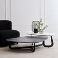 Grey and White Marble Effect Ceramic Tops Large 2 - Tier Asymmetrical Coffee Table with Black Metal Base, Imperia - Joe’s Haven