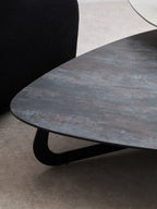 Grey and White Marble Effect Ceramic Tops Large 2 - Tier Asymmetrical Coffee Table with Black Metal Base, Imperia - Joe’s Haven