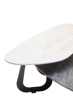 Grey and White Marble Effect Ceramic Tops Large 2 - Tier Asymmetrical Coffee Table with Black Metal Base, Imperia - Joe’s Haven