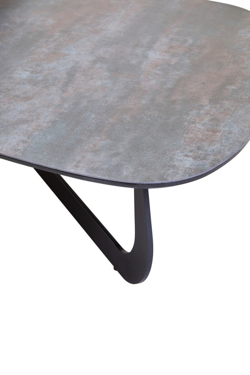 Grey and White Marble Effect Ceramic Tops Large 2 - Tier Asymmetrical Coffee Table with Black Metal Base, Imperia - Joe’s Haven
