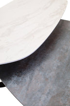 Grey and White Marble Effect Ceramic Tops Large 2 - Tier Asymmetrical Coffee Table with Black Metal Base, Imperia - Joe’s Haven