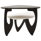 Grey and White Marble Effect Ceramic Tops Small 2 - Tier Asymmetrical Coffee Table with Black Metal Base, Imperia - Joe’s Haven