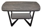 Grey Marble Effect Ceramic Top Coffee Table with Black Metal Legs and Lower Shelf, Imperia - Joe’s Haven